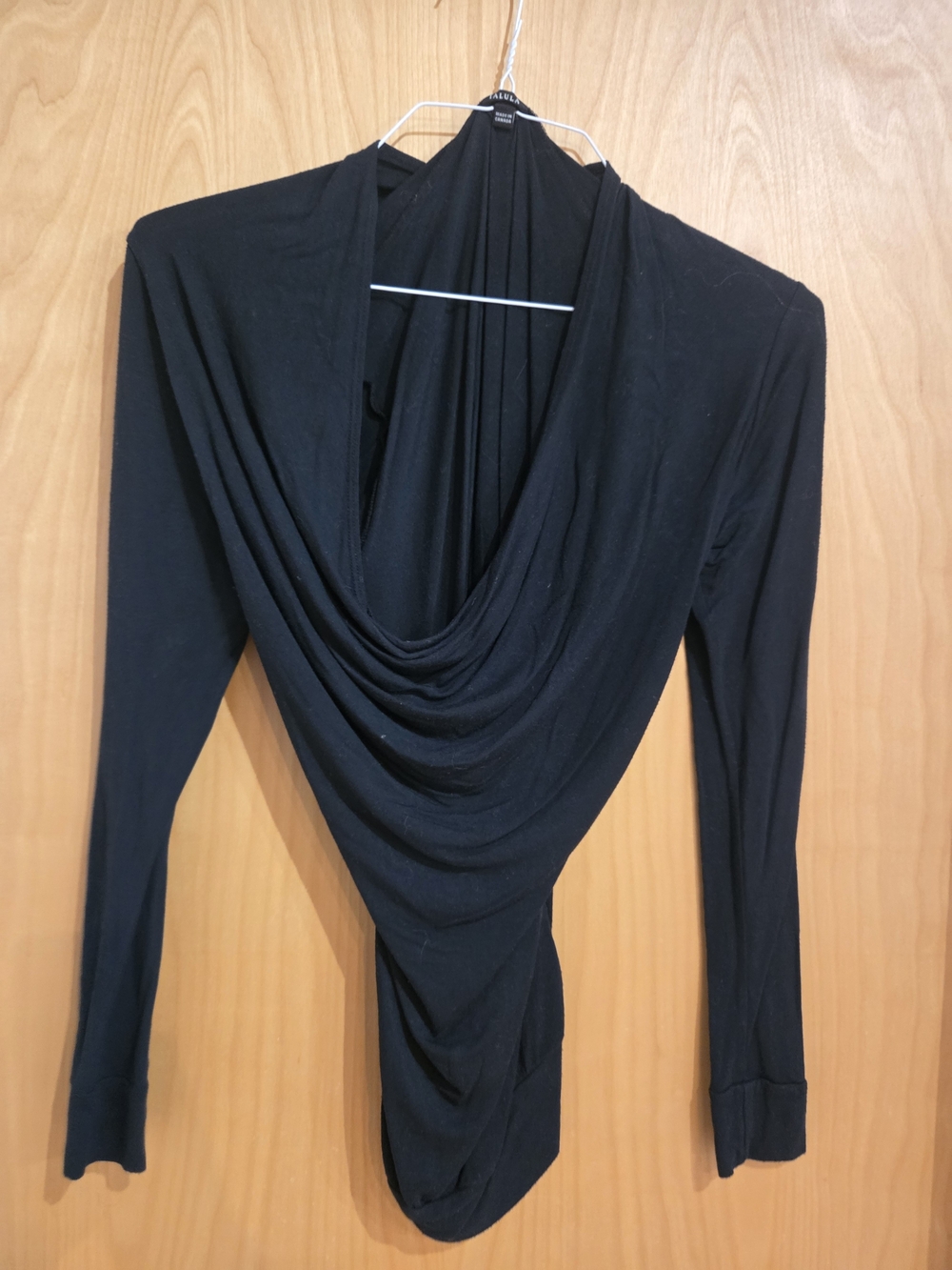 Talula Black Draped Cowl Neck Long Sleeve Top